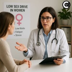Doctor discussing low sex drive in women with patient during consultation