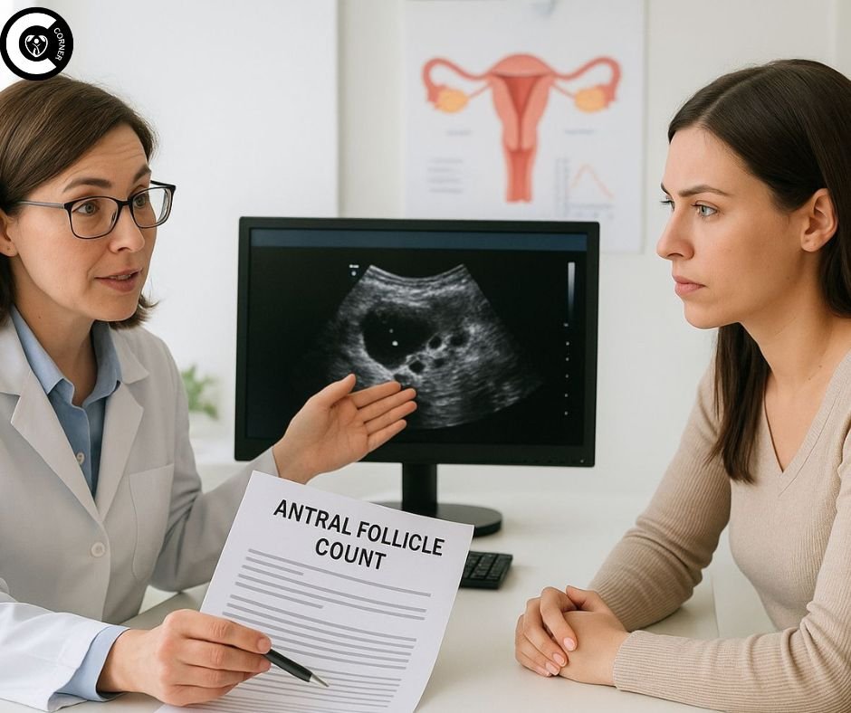 Woman discussing Antral Follicle Count (AFC) results with fertility specialist.