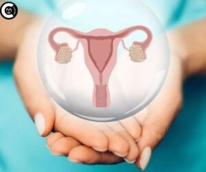 Woman holding ovarian follicle diagram showing how to increase antral follicle count naturall