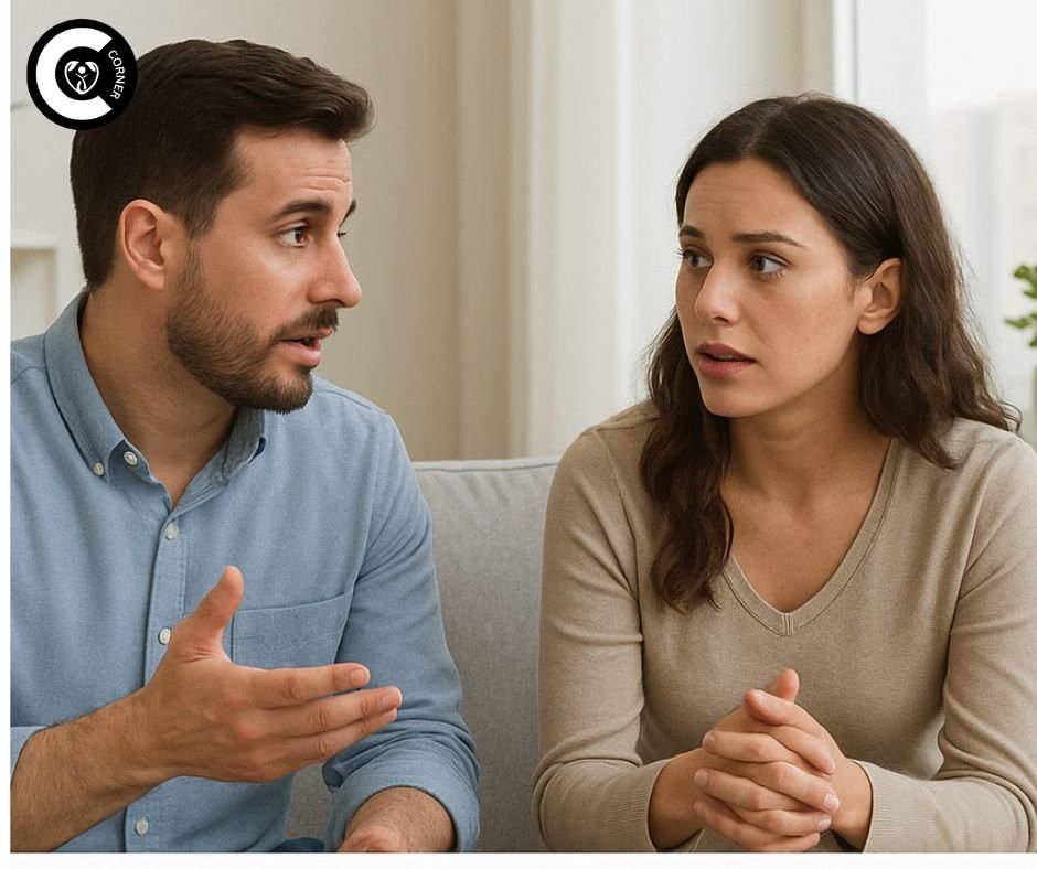 Couple having an open conversation about genital herpes and safe sex practices.