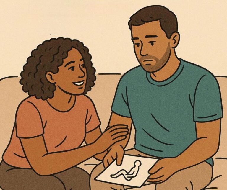 Supportive couple working together to manage premature ejaculation through communication and pelvic floor exercises