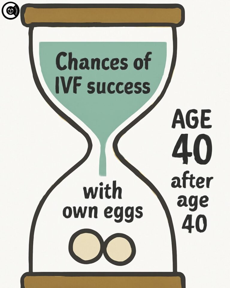 Hourglass graphic symbolizing how chances of IVF success with own eggs decrease significantly after age 40