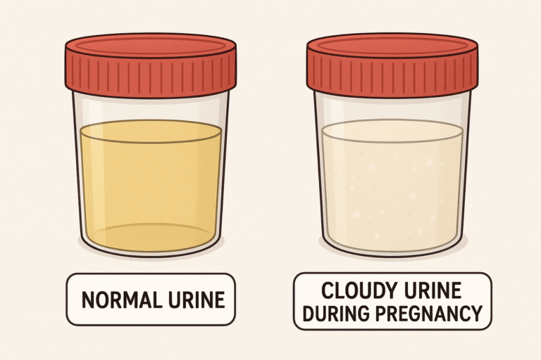 Comparison of normal clear urine and cloudy urine during pregnancy.